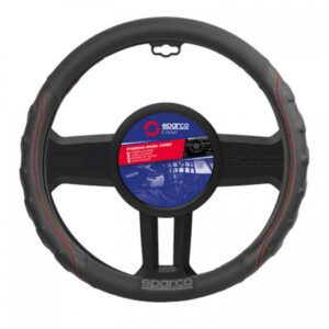 Κάλυμμα τιμονιού μαύρο με κόκκινες ραφές Sparco